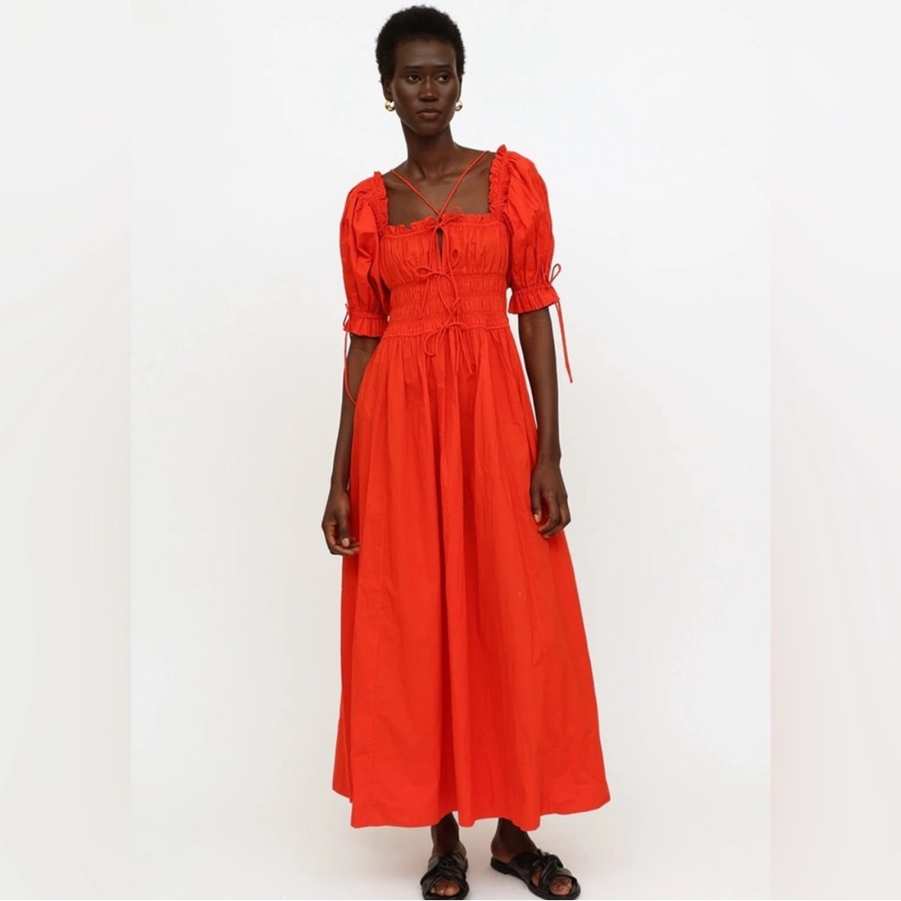 Doen Souvenir Red Maxi Dress Strappy Off Shoulder Sleeves